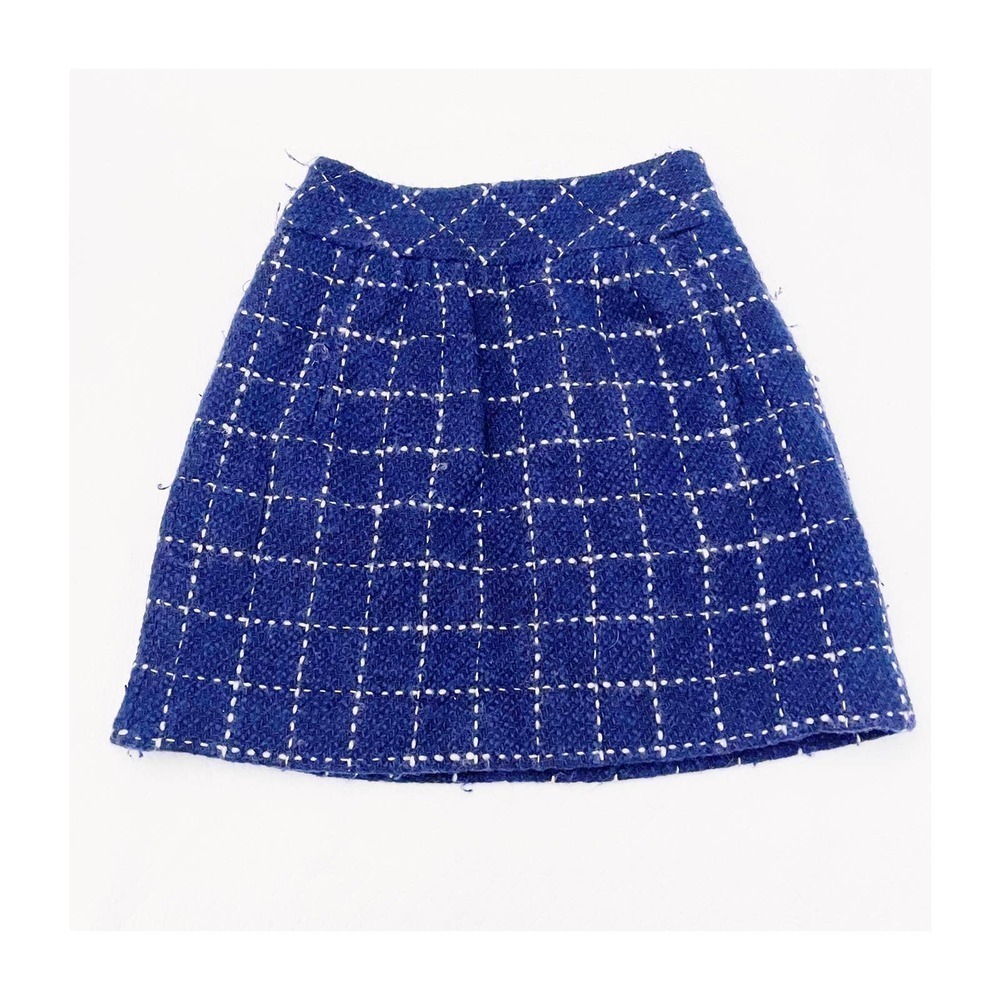 Maeve Plaid Wool Pencil Skirt Blue White SZ4